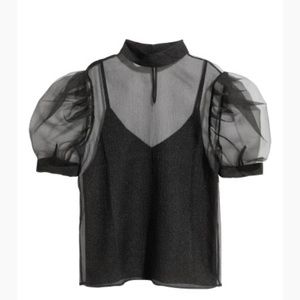 H&M black puff sleeve sheer top size 2